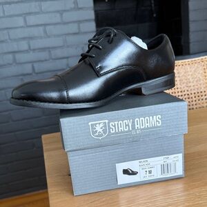 Stacy Adams Black Leather Cap-Toe Derby
